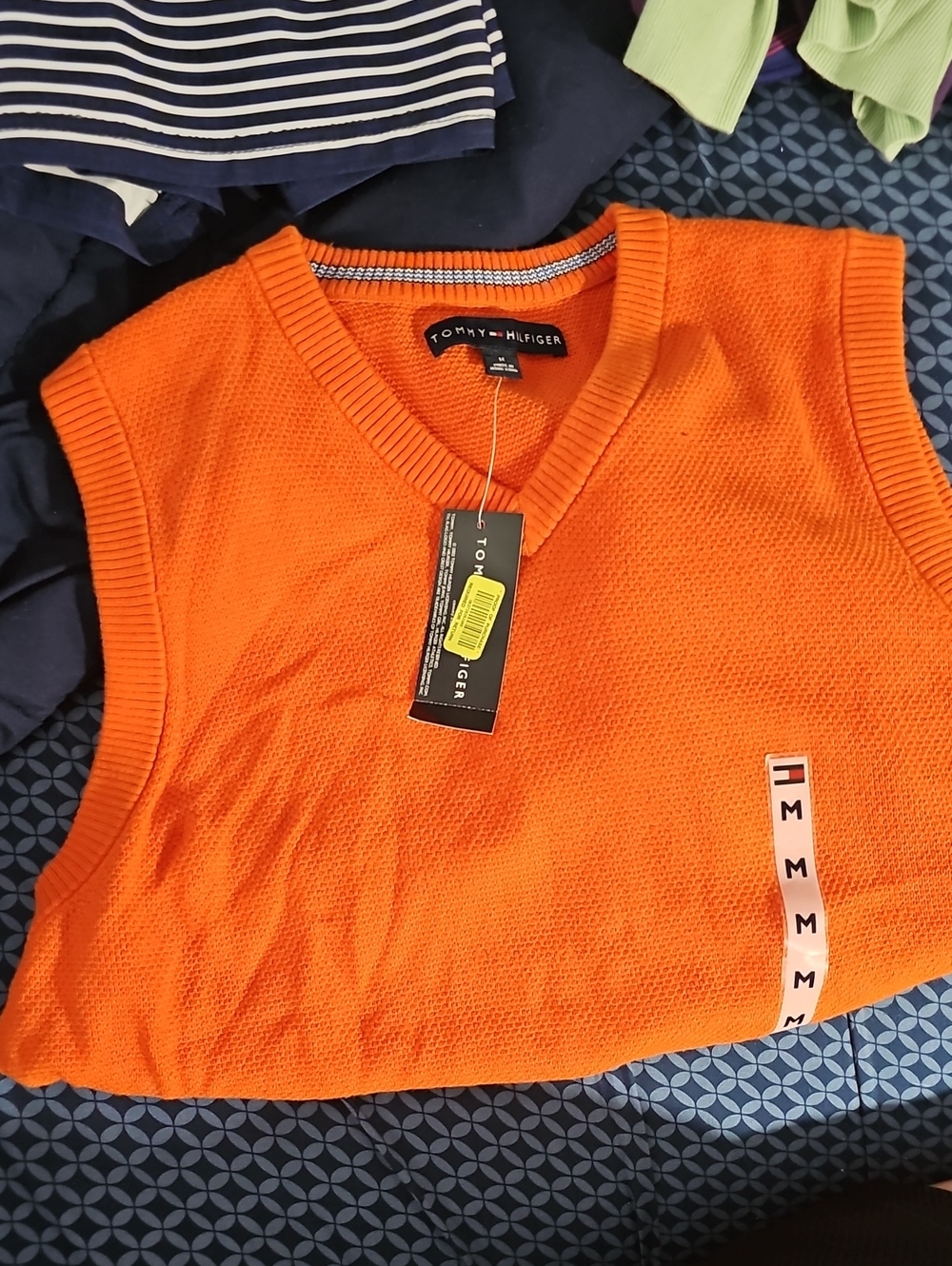 Tommy Hilfiger Men's Bright Orange V-Neck Sweater Vest
